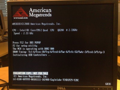 Dell Vostro 420 BIOS shows 'EVALUATION COPY, NOT FOR SALE'
