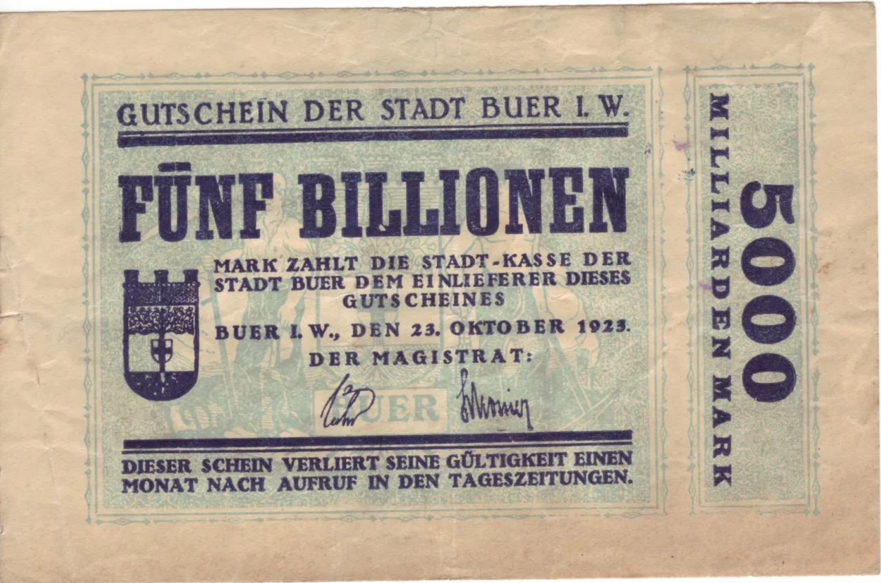 a banknote of 5000 Milliarden Mark, notgeld.