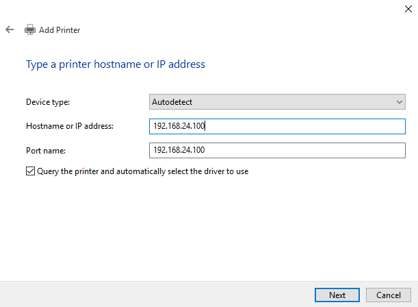 how to set printer ip address in windows 10